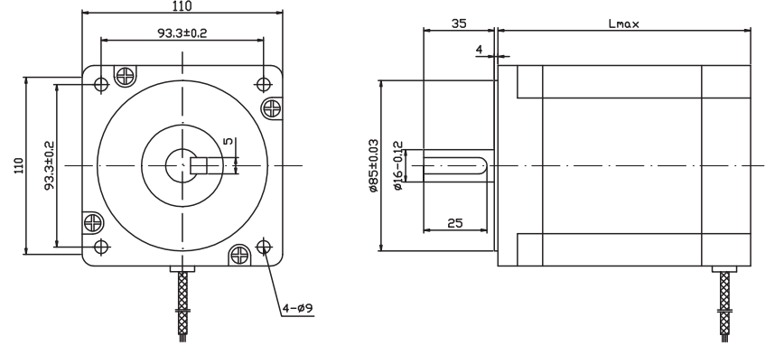 110二相步進電機外形尺寸圖